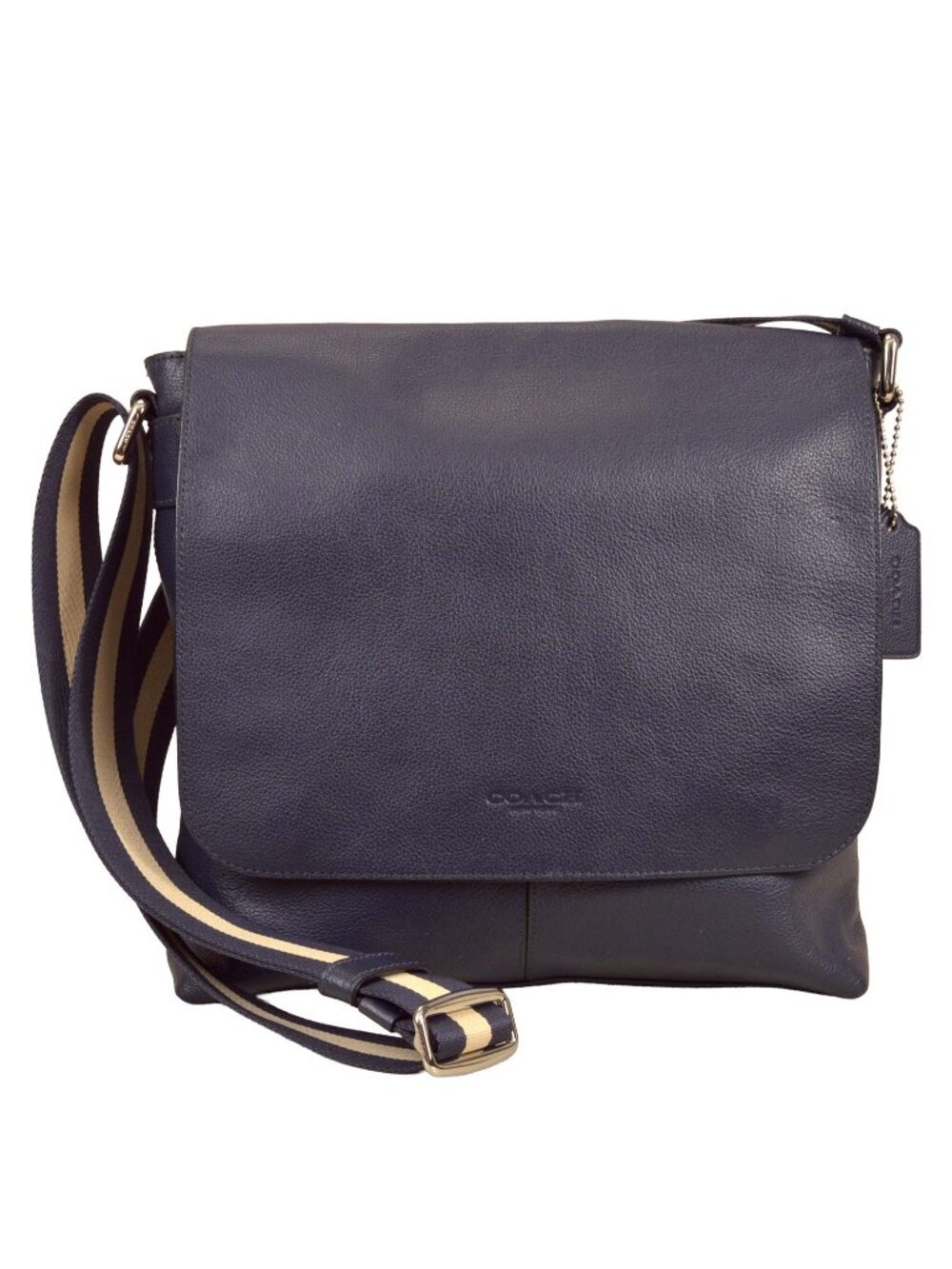 Coach F72362 Charles Dark Blue Pebbled Leather Messenger Crossbody Bag